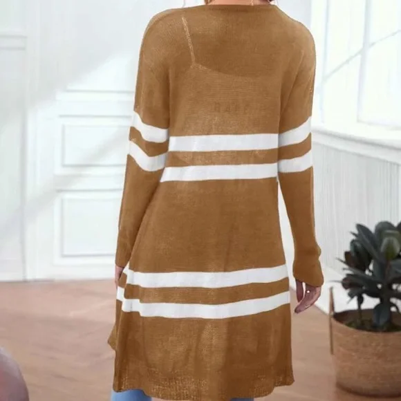 Light Brown/White Striped Cardigan in L - Picture 2 of 4